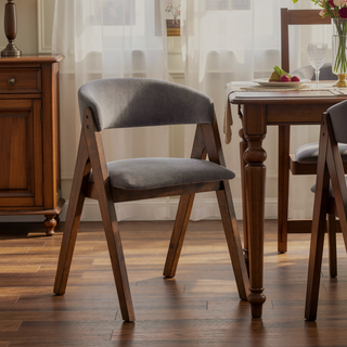 Sunvega Modern Walnut Finish Wooden Frame Dining Chairs with Gray Fabric Upholstery