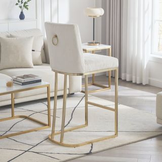 Sunvega Gold Brushed Bar Stools Set of 2 with Back Modern Velvet Fabric