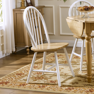 Sunvega Spindle Back Side Chairs with White Angled Legs and Natural Brown Seat