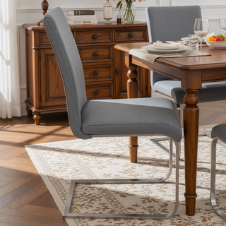 Sunvega Grey Faux Leather Upholstered Contemporary Dining Chair Set of 2