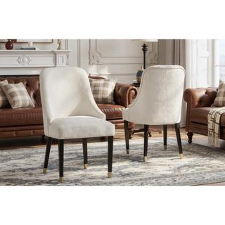 Sunvega Contemporary Gray Upholstered Dining Chairs with Gold Accent and Rounded Back