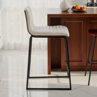 Sunvega Mason Mara 26" Fixed-Height Counter Stool in Black Metal and Walnut Wood