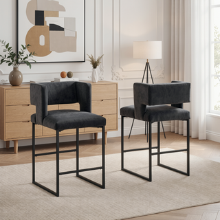 Sunvega Modern Velvet Upholstered Counter Stool Set of 2 with Gold Metal Legs