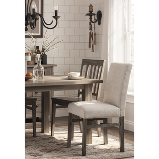 Sunvega Linen Blend Upholstered Side Chair Set of 2 with Oak Finish for Dining Room