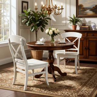 Sunvega Smoky White Finish X-Back Cottage Dining Side Chairs Set of 2