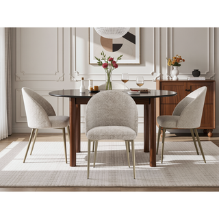 Sunvega Champagne Fabric Upholstered Side Chair Set of 2 for Dining Room