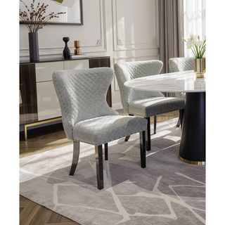 Sunvega Glam White Diamond Pattern Upholstered Side Chairs with Nailhead Trim