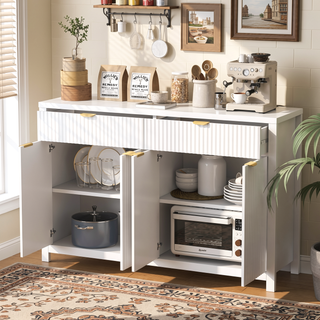 Sunvega Modern Scandinavian Buffet Cabinet with Wave Design and Adjustable Shelves