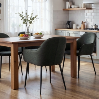 Sunvega Gresham Charcoal Upholstered Dining Arm Chair with Diamond Pattern