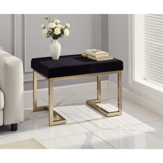 Sunvega Black Faux Fur Upholstered Rectangular Armless Backless Bench with Champagne Gold Base