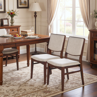 Sunvega Beige Linen Upholstered Dining Chair Set with Padded Seat and Back