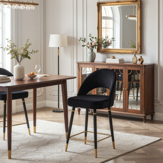 Sunvega Black Open Back Counter Height Stools with Gold Accents for Bar Seating
