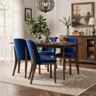 Sunvega Navy Blue Velvet Dining Chair Set of 2 with Solid Wood Legs