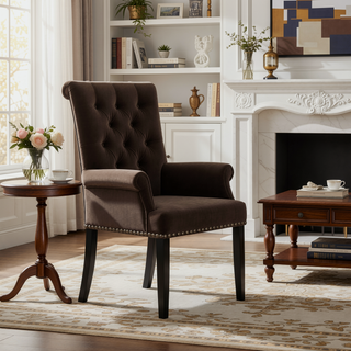 Sunvega Norwich Sand Upholstered Dining Arm Chair with Button-Tufted Back and Nailhead Trim