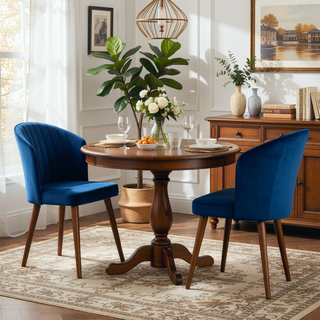 Sunvega Navy Blue Velvet Parsons Dining Chair Set with Solid Wood Structure