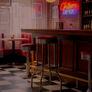 Sunvega Retro 1950s Diner Stool with Vibrant Red Cushion and Chrome Base