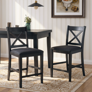Sunvega Farmhouse Style X-Back Rubberwood Counter Stools Set of 2