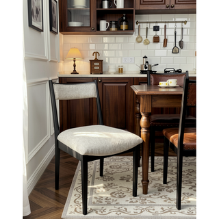 Sunvega Peppercorn Finish Elm Veneer Upholstered Seat and Back Chair Set of 2