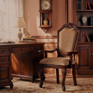 Sunvega Traditional Tan Fabric Arm Chairs with Wooden Queen Anne Legs (Set of 2)