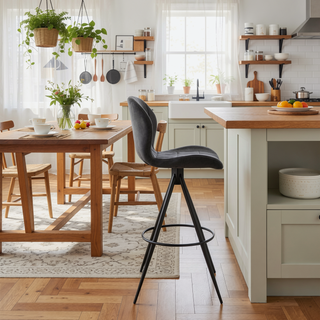 Sunvega Swivel Counter Height Bar Stool with Charcoal Fabric and Black Finish