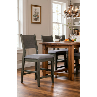 Sunvega Contemporary Gray Solid Wood Counter Height Dining Table with Center Support Beam