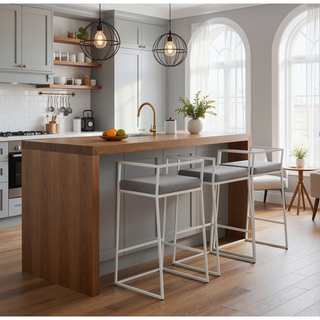 Sunvega Contemporary Stackable Counter Stool with Grey Faux Leather Cushion