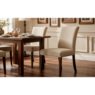 Sunvega Beige Linen Button Tufted Parson Armless Chair with Walnut Finish Legs