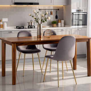 Sunvega Gold Steel and Grey Velvet Pebble Contemporary Chairs Set of 2