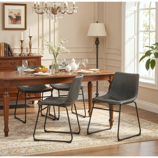 Sunvega Hand Crafted Vintage PU Leather Dining Chairs with Iron Frame, Set of 2