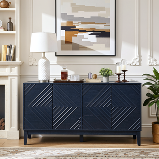 Sunvega Mid Century Modern Fluted Sideboard with Geometric Pattern and Adjustable Shelves