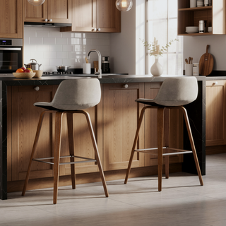 Sunvega Mid Century Modern Bentwood Bar Stools with Vegan Faux Leather Upholstery Set of 2