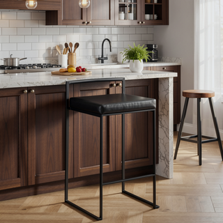 Sunvega Contemporary Stackable Counter Stool with Black Faux Leather Cushion Set of 2
