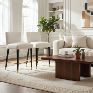 Sunvega Modern Bar Stool with Tufted Backrest and Gold Footrest for Home Bar