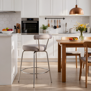Sunvega Rhonda Chrome and Light Grey Fabric Swivel Counter Stool Set of 2