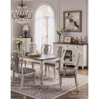Sunvega Antique White Set of 2 Gray Upholstered Tufted Dining Chairs with Cushion Seat