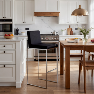 Sunvega Contemporary High Back Barstool with Padded Velvet Seat and Stainless Steel Frame