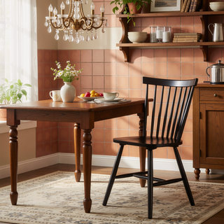 Sunvega Black Wood Dining Side Chair with Contoured Seat and Spindle Back