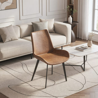 Sunvega Modern Brown Dining Chair with Black Metal Legs and Ergonomic Seat Design