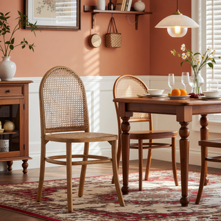 Sunvega Modern Cane Dining Chair with Natural Rattan and Solid Ash Wood Frame