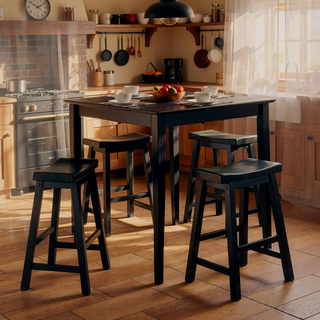 Sunvega Black Finish Bar Height Solid Wood Saddle Seat Stools Set of 2