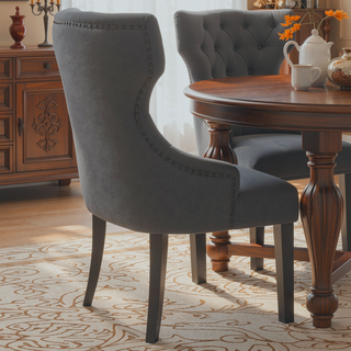 Sunvega Gillian Grey and Black Upholstered Dining Side Chair with Wingback Design