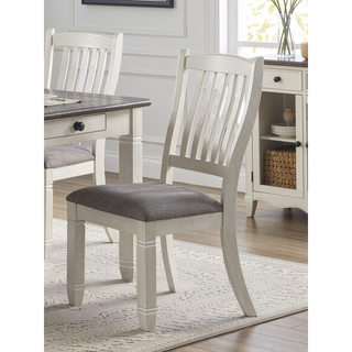 Sunvega Antique White Finish Wooden Bench with Gray Textured Fabric Upholstered Seat