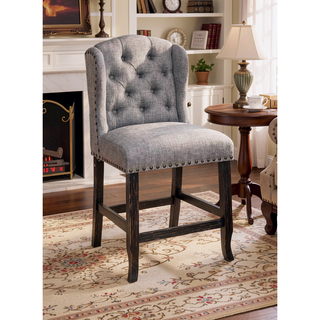 Sunvega Antique Black Finish Wingback Dining Chair with Distressed Details and Nailhead Trim