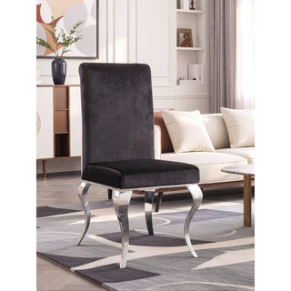 Sunvega Black Synthetic Leather & Chrome Metal High Back Armless Side Chair Set of 2