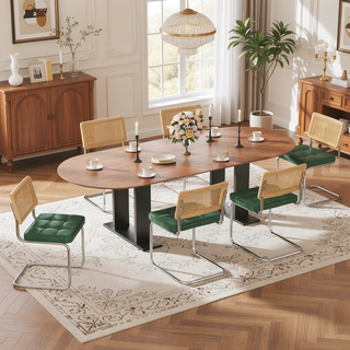 Sunvega Modern Mid Century Rattan Dining Chairs Set of 2 with Faux Leather Seat