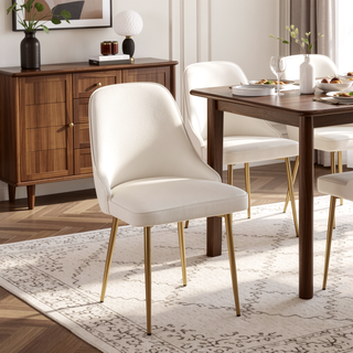 Sunvega Marcel Glam Dining Chair with Gold Frame and White Faux Leather Set of 2