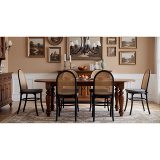Sunvega Modern Industry Chic Cane Dining Chair Set of 2 with Tall Round Backrest