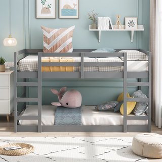 Sunvega Full Over Full Bunk Bed with Ladder in Solid Pine Wood Frame