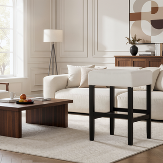 Sunvega Set of 2 Beige Backless Fabric Counter Height Barstools with Padded Seats