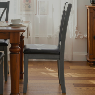 Sunvega Medium Grey and Black Lattice Back Side Chair Set of 2 with Padded Seat